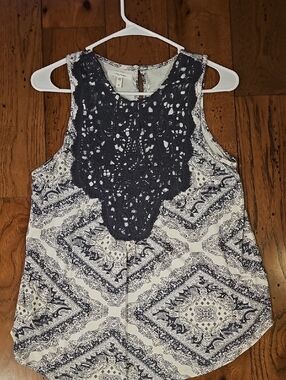 Maurices Navy Crochet Yoke Paisley Tank